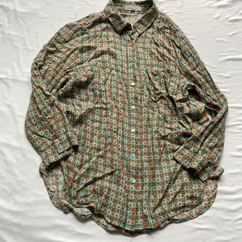 Grand & Greene Teal Orange Medium Button Down
